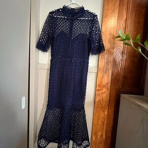 Bardot Navy Crochet Midi Dress